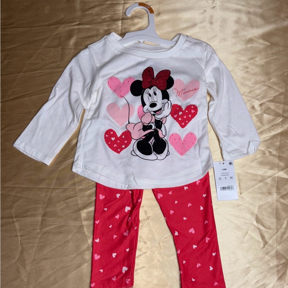 New Disney Junior Minnie Mouse Infant Girls Pink 2pc Set Sz 12mos